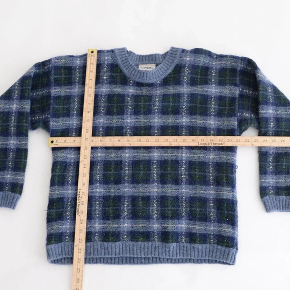 Vintage Northern Reflections Navy &  Blue Checker 48% Wool Crewneck Sweater XL - Picture 4 of 14